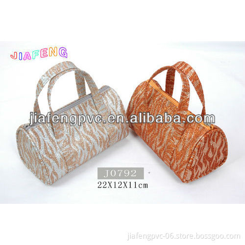 Shining color linen handbag with nylon zipper for lady